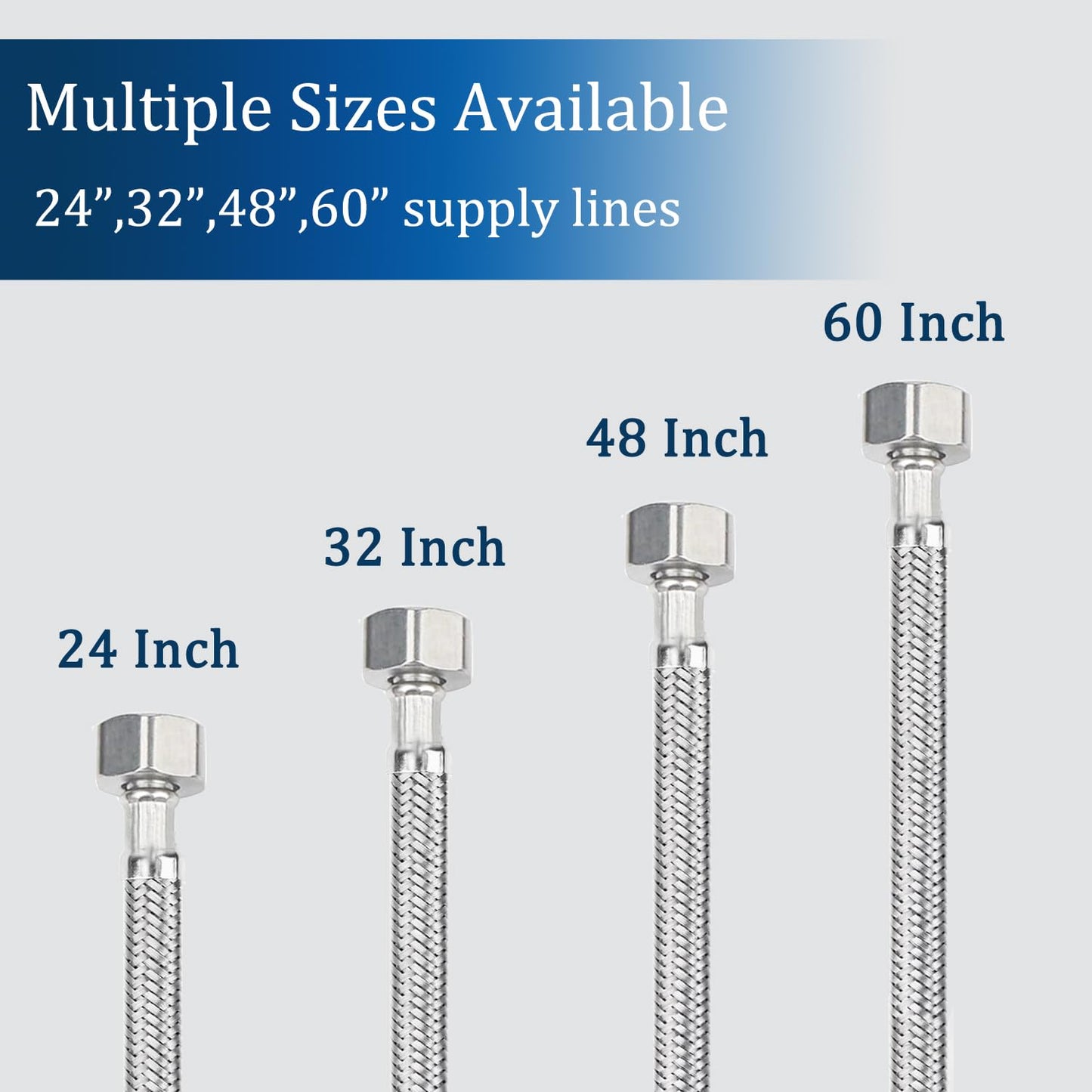 48" Faucet Supply Line,3/8" Comp x 1/2" FIP Flexible Faucet Connector,Stainless Steel Braided Supply Line for Long Distance Use of Faucet Sink, Water Heater, Angle Valve（Plumbers Tape Include）