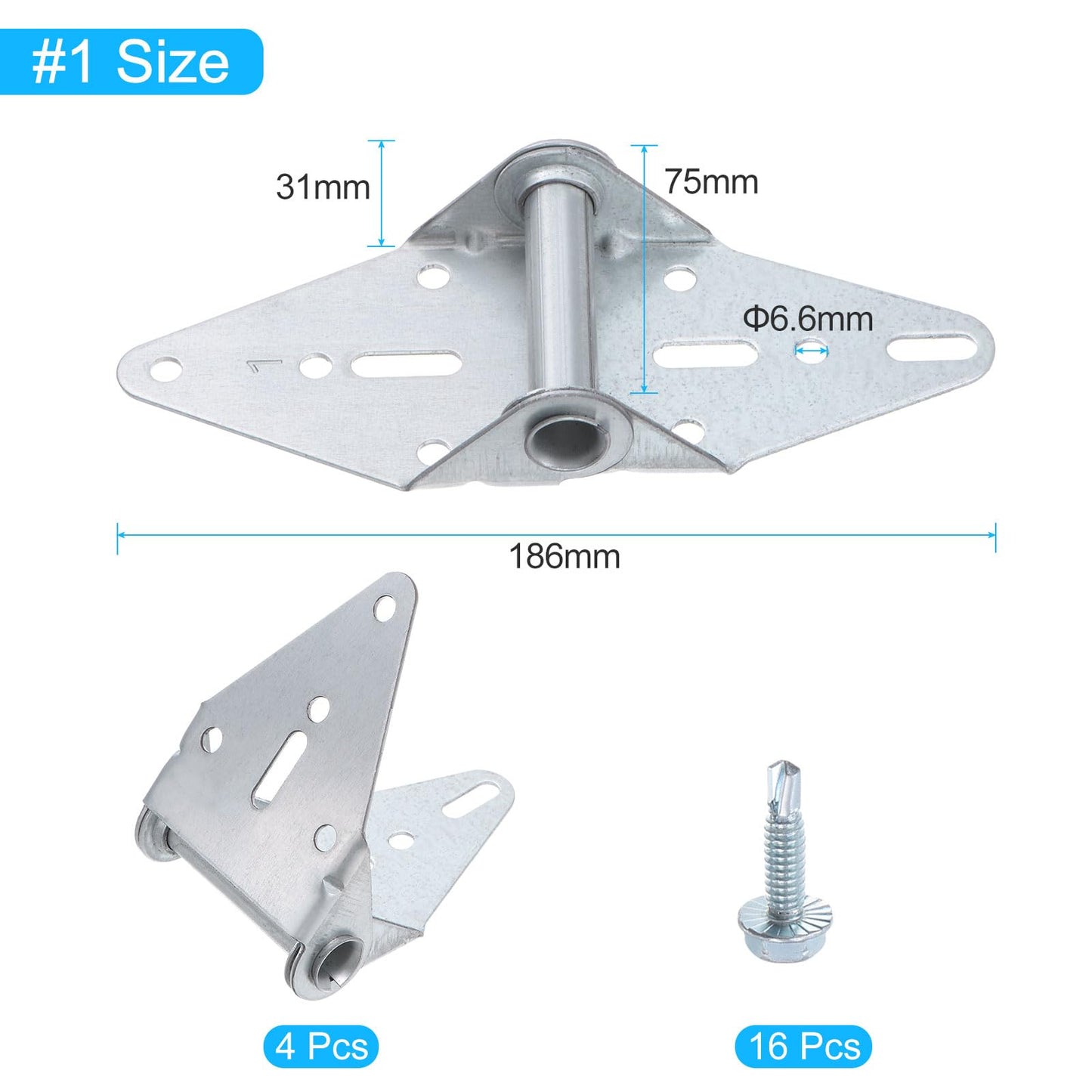 uxcell 4 Set Garage Door Hinge #1 Hinge, 14 Gauge Steel with Galvanized Finish Garage Door Replacement Hinge with Screws