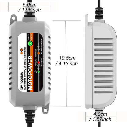 MOTOPOWER MP00205B 12V 1000mA Automatic Battery Charger, Battery Maintainer, Trickle Charger, and Battery Desulfator with Timer Protection