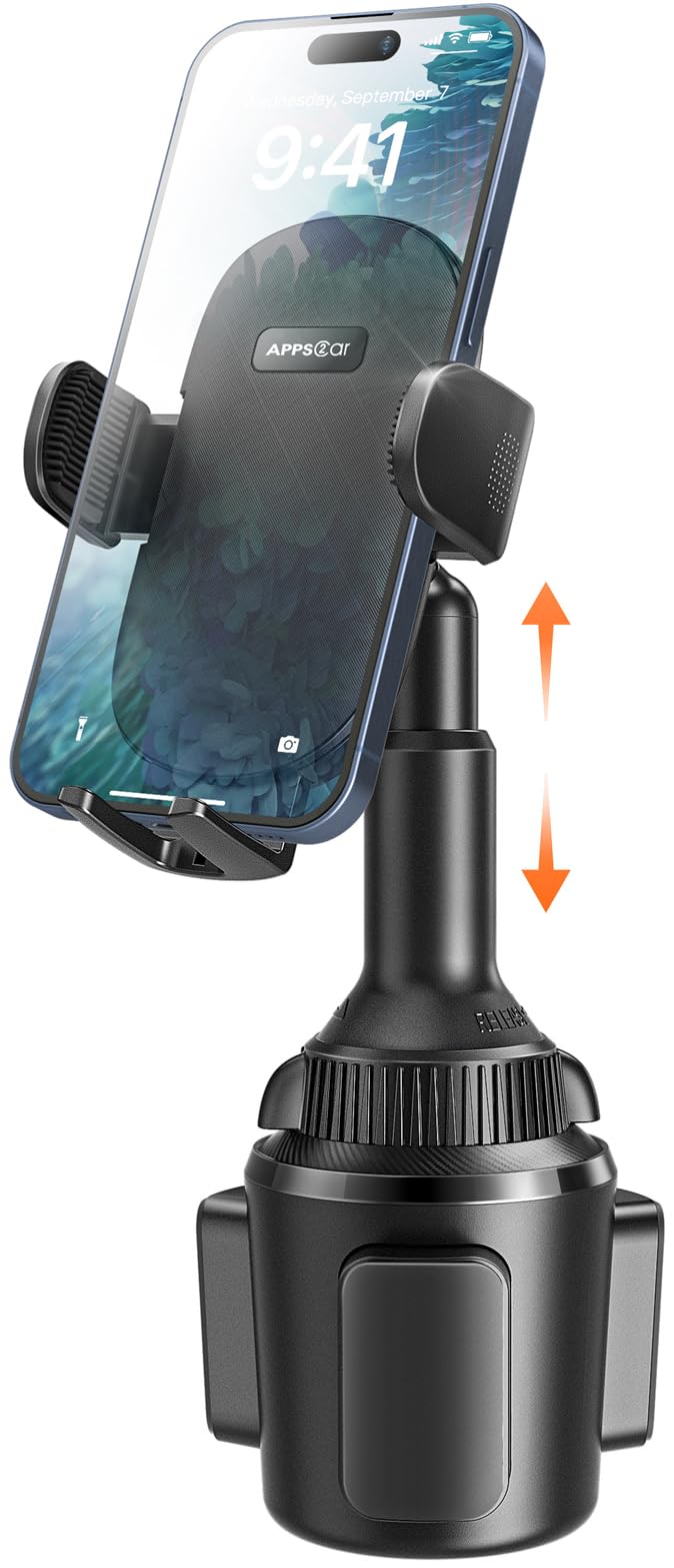 APPS2Car Universal Car Cup Phone Holder | Quick Extension Long Arm | 360° Swivel | Adjustable for iPhone, Samsung, Google, and All Smartphones | Stable & No Shake Design