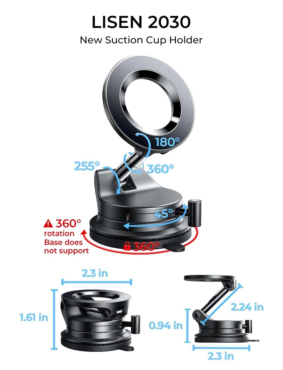LISEN Car Phone Holder for Magsafe Car Mount [89 LBS Suction] Vacuum Magnetic Phone Holder Car for Mom MagLock Adjustable Suction Dashboard Mount in-Dash Mounting for iPhone 17 Pro Max 16 15 14 13