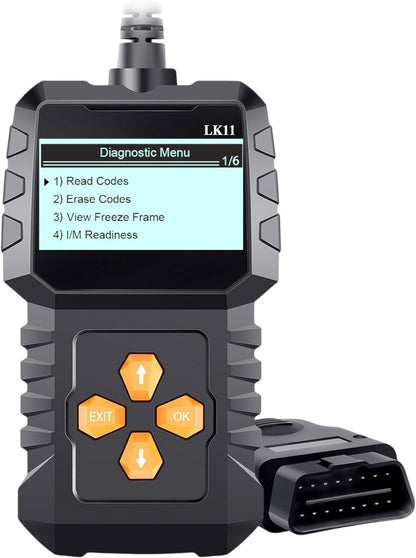 OBD2 Scanner Ease Setup Plug-Play: Clear Reset Engine Error Code Professional Code Reader Diagnostic Scan Tools with Freeze Frame/I/M Readiness for All Cars Since 1996 & Newer -LK11