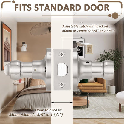 Probrico (1 Pack)Privacy Door Lever[Thumb Turn Lock on The Inside],Locking Door Handle Set for Bedroom & Bathroom Doors,Keyless Satin Nickel Finish Wave Door Lock, Reversible Right & Left Side Handed