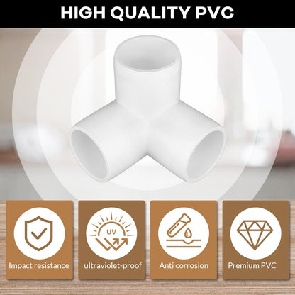 12-Pack 3 Way PVC Fittings 1 Inch, Furniture Grade PVC Pipe Elbow Connector for All DIY Structure and Frames