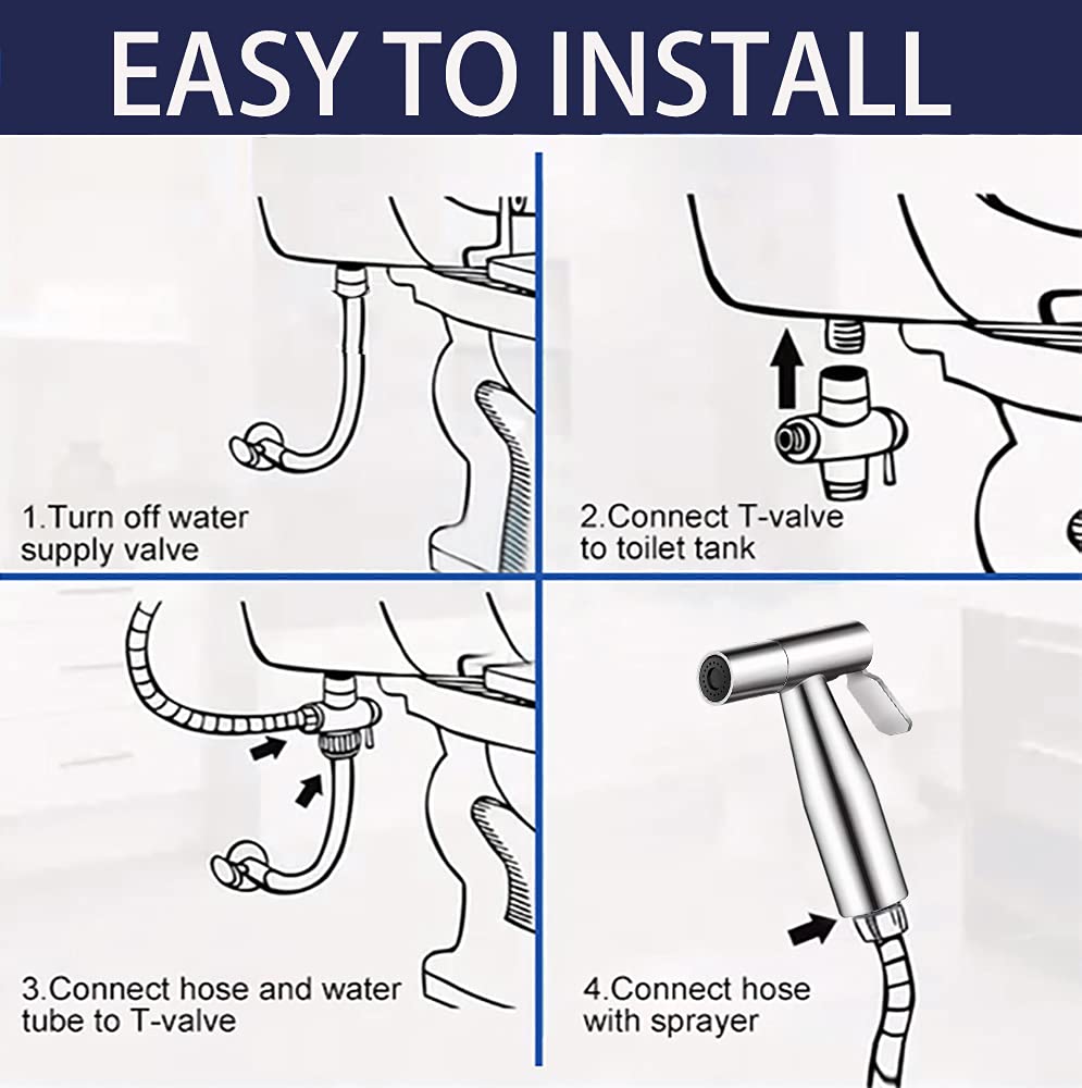 Handheld Bidet Sprayer for Toilet, Stainless Steel Jet Spray for Toilet Seat, Muslim Shower, Adjustable Water Pressure with Bidet Hose, Support Wall or Toilet Mount
