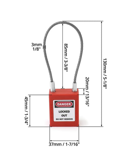 QWORK 4 Pack Lockout Tagout Steel Cable Locks with 8 Keys, Compact Cable Padlock, Red Keyed Different Electrical Lockout Padlock Set