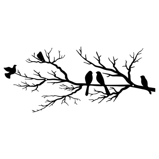 ESTART Metal Outdoor Wall Art Hanging Bird Silhouette on Branch Black Leaves with Bird Outdoor Wall Sculpture for Home Balcony Garden