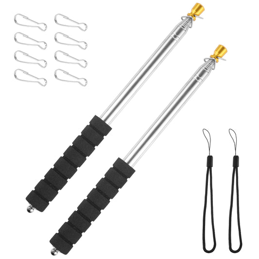 2pcs 9.84ft Telescopic Handheld Flagpoles with Clips, Stainless Steel Telescopic Banner Pole Portable Tour Guide Flag Pole Pointer Stick for Teacher (Black)