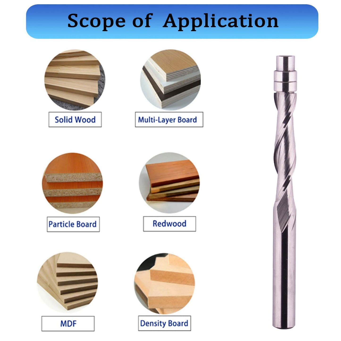 Jiiolioa SX2133 Spiral Flush Trim Router Bit 1/4-Inch Shank Up Cut Solide Carbide CNC Router Bits 1/4" x1-3/8"x1/4"x3"