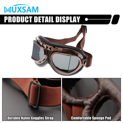 MUXSAM Vintage Motorcycle Goggles, ATV Motocross Goggles, Dirt Bike Racing Riding Off Road Scooter Glasses, Windproof Dustproof Eyewear for Adults Men Women, Copper Frame Smoke Lens