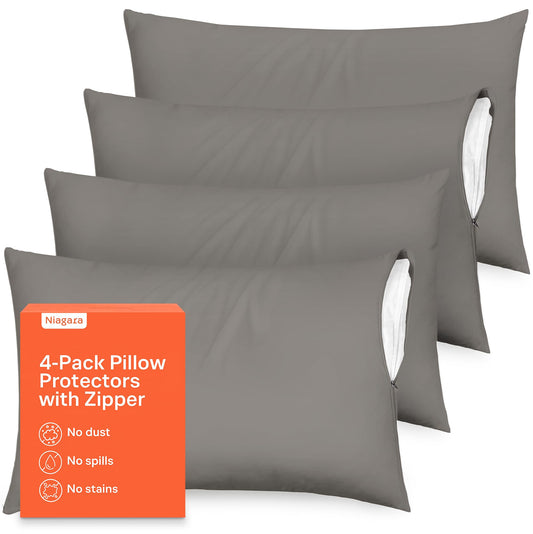 Niagara Cozy Brushed Microfiber Grey 4 Pack Pillow Cases Protectors Zip Queen 20x30 Inches Brushed Dark Gray Extreme Soft Cooling Microfiber Wrinkle Stain, Fade Resistant