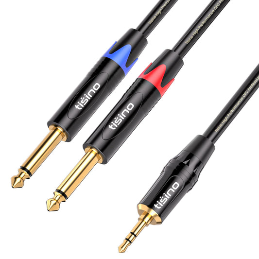 TISINO 1/8 to 1/4 Stereo Cable, 1/8 Inch TRS Stereo to Dual 1/4 inch TS Mono Y-Splitter Cable 3.5mm Aux Mini Jack to Jack Breakout Cord for Smartphone, CD Player, Speakers, Amplifiers - 10 feet