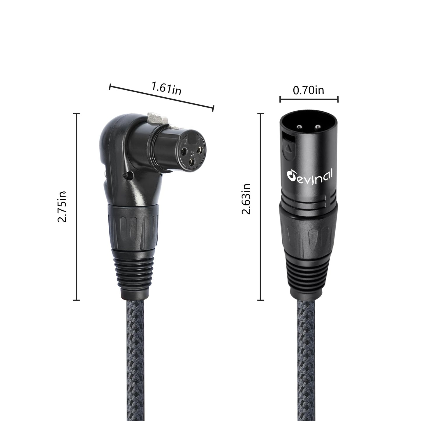 Devinal Right Angle XLR Cable, Right Angle Female XLR to Straight Male XLR Microphone Mic Cable Cord, 90 Degree XLR Female Adapter for Sound Devices Mixer Recorder 3.3 FT 2 pcs