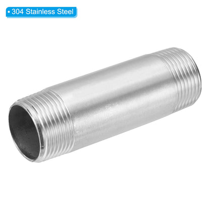 PATIKIL 304 Stainless Steel Pipe Fitting 1" NPT x 1" NPT Male Thread, 2 Pcs 4inch/100mm Length Nipple Cast Pipe Coupling Fitting Connector