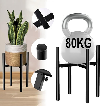 Plant Stand Indoor Adjustable, Metal Modern Plant Stands, Heavy Duty Stable Plant Pot Flower Holder Indoor Outdoor Corner, Black