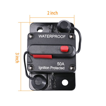 50 Amp Circuit Breaker with Manual Reset Wire Lugs Copper Washer and Screws for Boat Trolling Motor Marine ATV Trailer Vehicles 12V-48V DC Waterproof Audio System Fuse (50A)