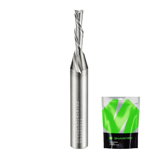 SHARPRO Downcut Spiral Router Bit 1/4 Inch Shank 1/8 Inch Cutting Dia. 1/2 Inch CL. 2 Inch OVL. Solid Carbide Down Cut CNC Bit, Ideal for Wood Cutting, Slotting, Engraving, Carving