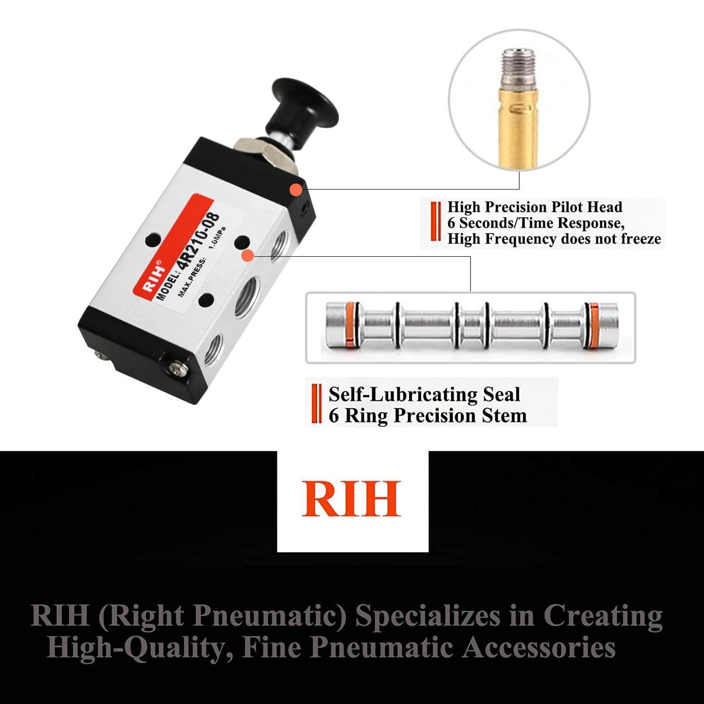 RIH 5 Way 2 Postion Air Valve Air Hand Lever Operated Valve Pneumatic Solenoid Valve Manual Control Push Pull Valves 4R210-08 (1/4" NPT)
