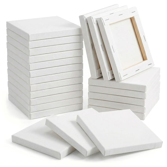 PLAZOTTA 4x4 Inch Mini Stretched Canvas Panels,24 Pack Small Canvas Boards Square Canvas for Craft, Painting Party