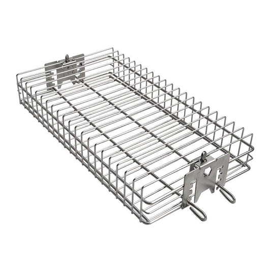 Onlyfire 6042 Chrome Plating Steel Flat Spit Rotisserie Grill Basket Fits 1/2” Hexagon, 3/8" Hexagon, 3/8" Square & 5/16" Square Spit Rods for Any Grill