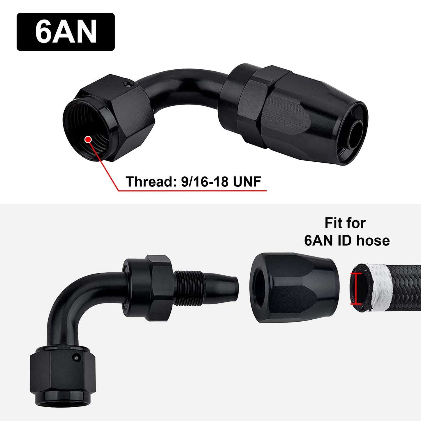 EVIL ENERGY 6AN Hose End Fitting 90 Degree Swivel for CPE Braided Hose Black 2PCS