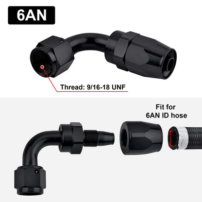 EVIL ENERGY 6AN Hose End Fitting 90 Degree Swivel for CPE Braided Hose Black 2PCS