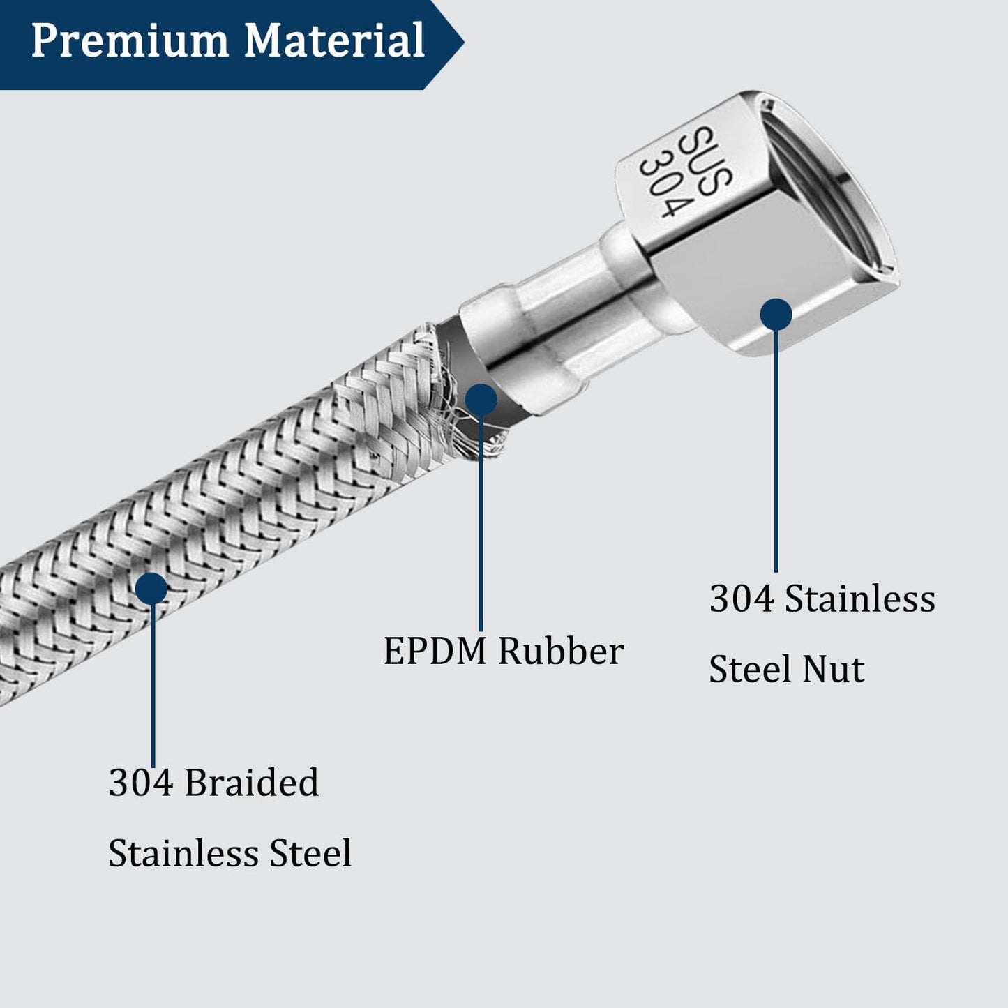 60" Faucet Supply Line,3/8" Comp x 1/2" FIP Flexible Faucet Connector,Stainless Steel Braided Supply Line for Long Distance Use of Faucet Sink, Water Heater, Angle Valve（Plumbers Tape Include
