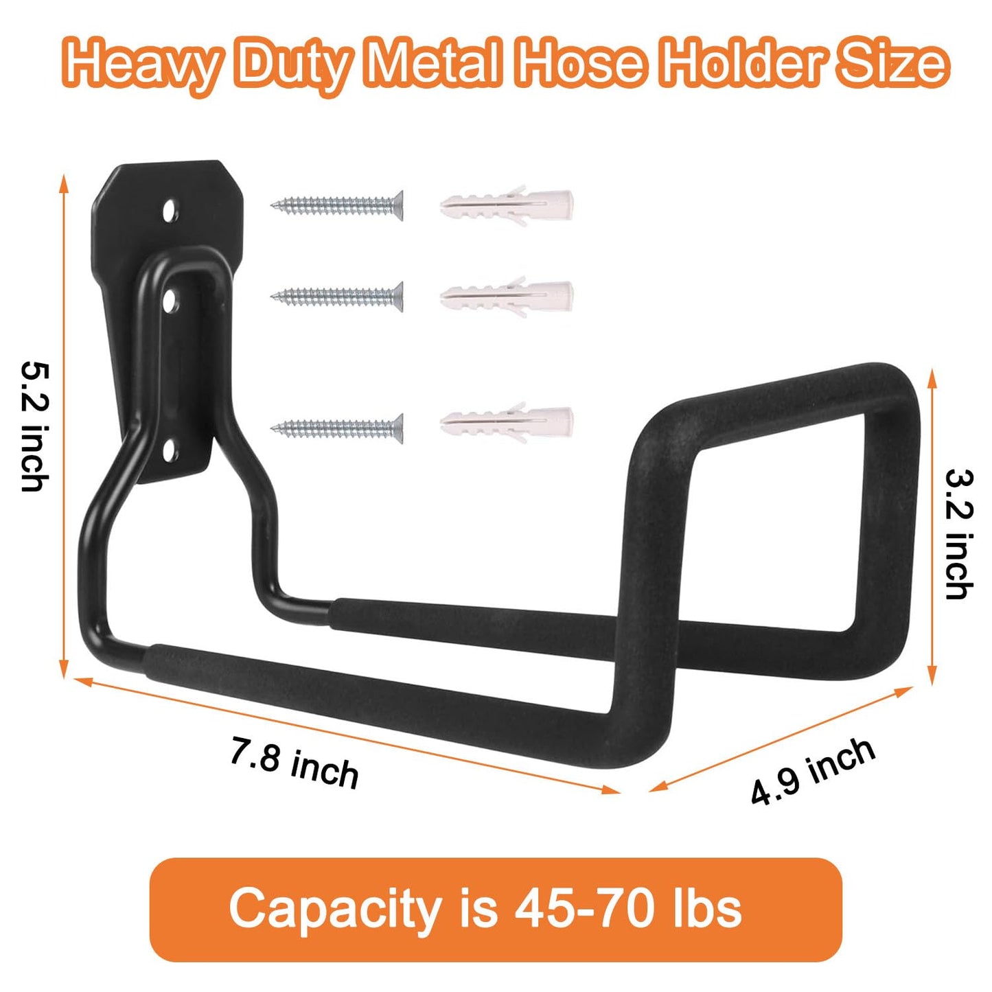Garden Hose Holder, Metal Heavy Duty Water Hose Holder Wall Mount,Garden Hose Hanger, Durable Hose Hook Up to 150 Feet for Water Hose,Extension Cords for Outside Yard,Garage （2 Pcs