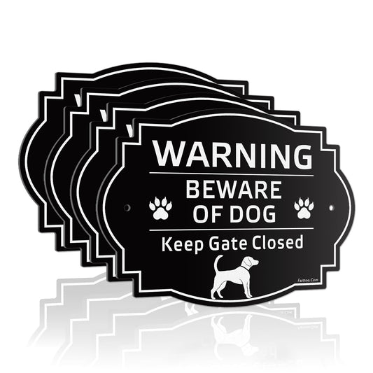 Faittoo Beware of Dog Sign Outdoor, Keep Gate Closed Sign, 4 Pack 10"x7" Rust Free Reflective Aluminum, Fade Resistant, UV Protected, Weatherproof, Warning Dog Sign for Door or Gate