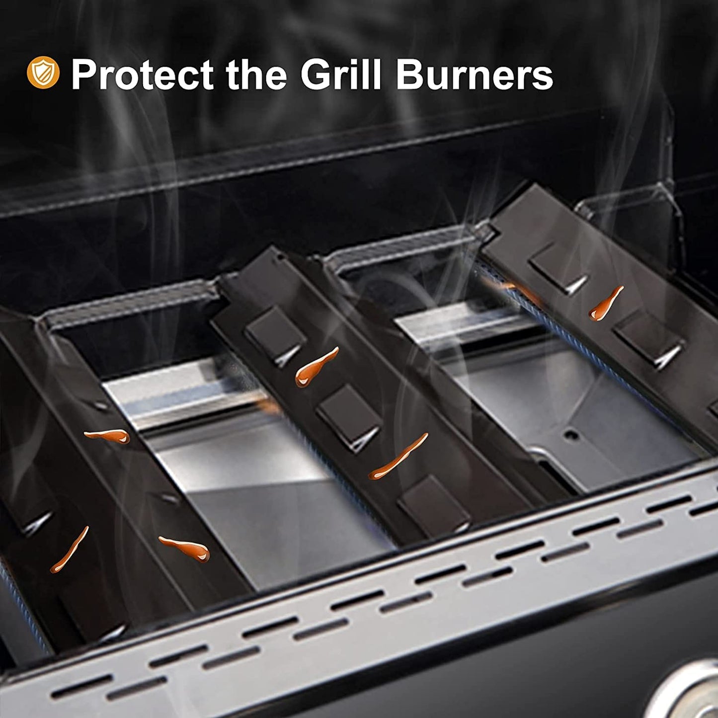 Criditpid Barbecue Heat Shield Plate Replacement Parts for Master Chef, Charbroil, Kenmore, Master Forge, Thermos. Porcelain Steel BBQ Burner Cover, Heat Tent, Flame Tamer.(4-Pack)