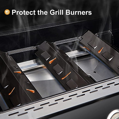 Criditpid Barbecue Heat Shield Plate Replacement Parts for Master Chef, Charbroil, Kenmore, Master Forge, Thermos. Porcelain Steel BBQ Burner Cover, Heat Tent, Flame Tamer.(4-Pack)