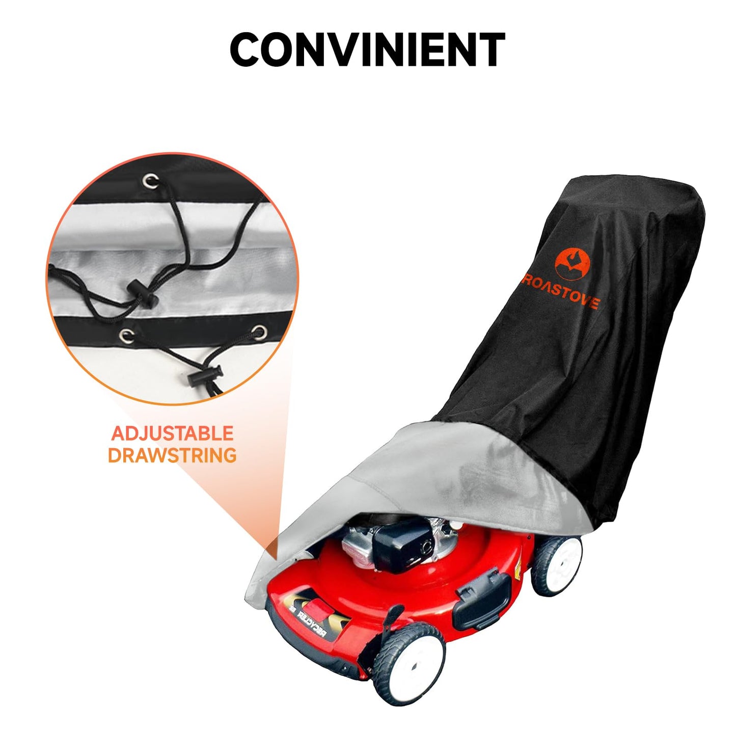 Roastove Black Outdoors Lawn Mower Cover - Heavy Duty 420D Polyester Oxford Waterproof, UV Protection Universal Fit with Drawstring
