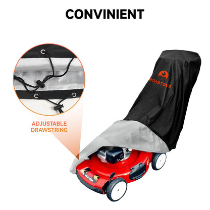 Roastove Black Outdoors Lawn Mower Cover - Heavy Duty 420D Polyester Oxford Waterproof, UV Protection Universal Fit with Drawstring