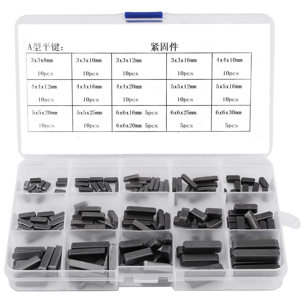 Key Stock, Keyway Kit, Belt Shaft Key Flywheel Key with Box, Keyway Assortment Set, Keyway Assortment with Stainless Steel 140pcs 8mm 10mm 12mm 16mm 20mm 25mm 30mm