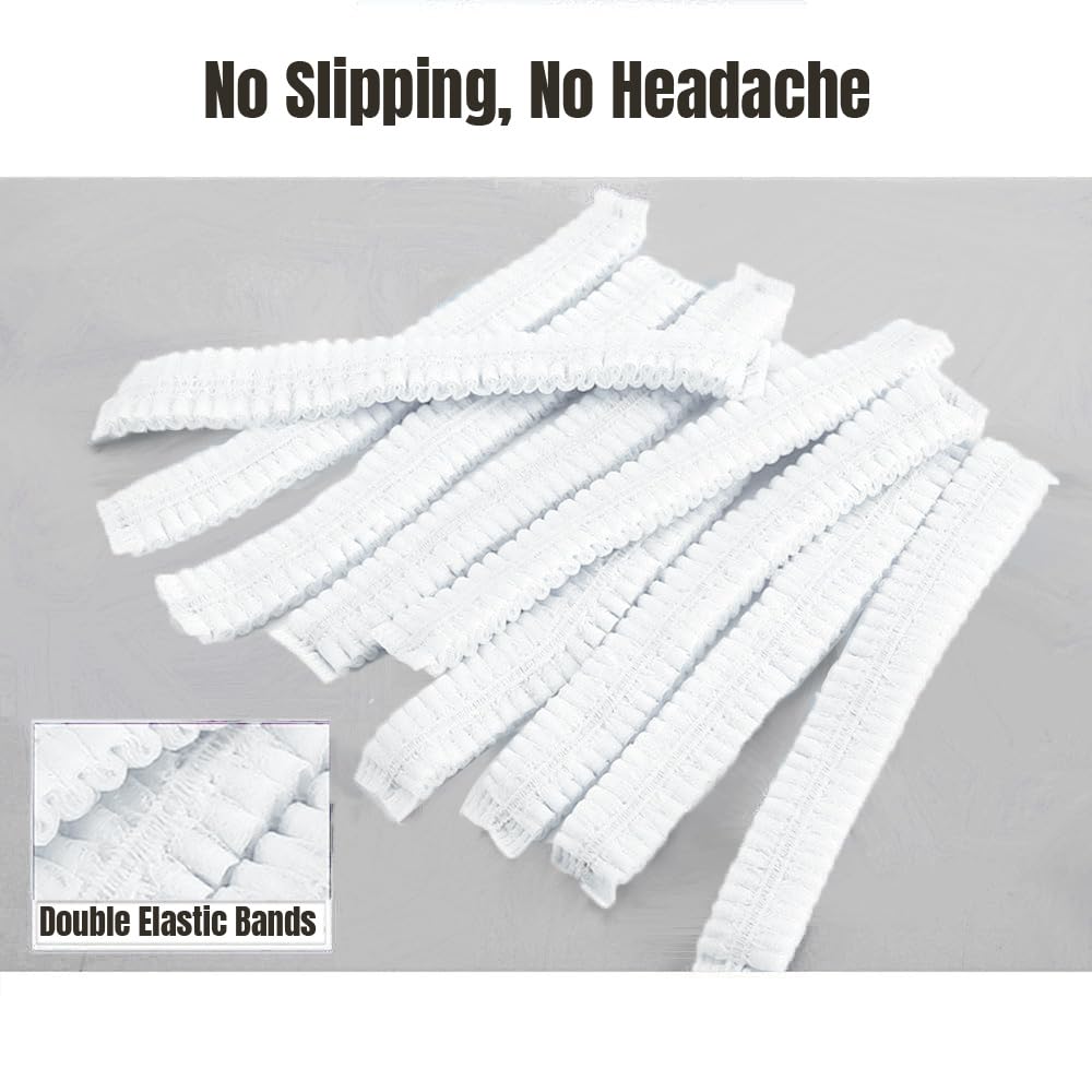 200 Pcs Disposable Hair Nets Food Service Hairnets Kitchen Hair Bun Bouffant Caps Filet Cheveux Non-Woven Elastic White Polypropylene Protective Shower Caps Massage Labs Salon 21"