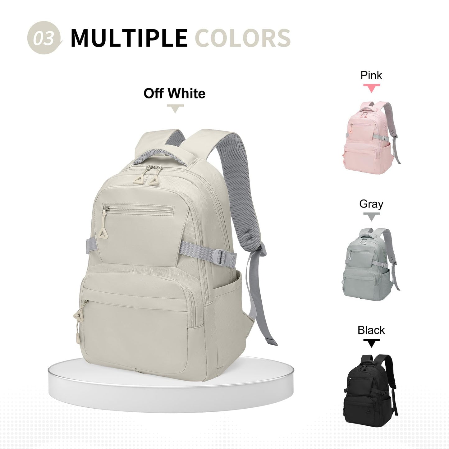 SUIKIHUM Girls Backpack, Lightweight Aesthetic Bookbag with Anti-Theft Pocket, Fit 15.6 Inch Laptop Backpack for College and Daily Use (Beige)