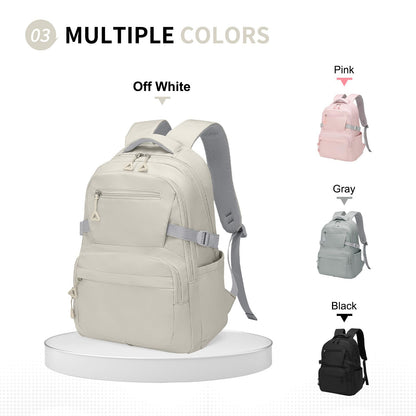SUIKIHUM Girls Backpack, Lightweight Aesthetic Bookbag with Anti-Theft Pocket, Fit 15.6 Inch Laptop Backpack for College and Daily Use (Beige)