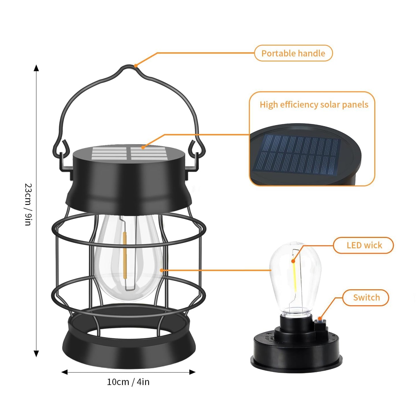 Solar Lantern Outdoor,Solar Lights Outdoor Waterproof Garden Lights,2 Pack Metal Hanging Lanterns Outdoor White LED Lighting for Yard Patio Pathway Garden Decorations
