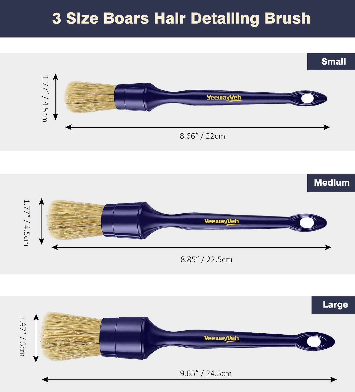 YeewayVeh 6PCS Car Detailing Brush Set, 3pcs Boars Hair Car Detailing Brushes, 3pcs Ultra Soft Detail Brush for Leather Seat Air Vents Engine Bay, Detail Brushes Car Detailing for Interior Exterior