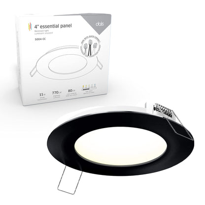 DALS 4 Inch Round Recessed Panel Light with Junction Box/Driver | CCT Color Selectable 2700K, 3000K, 3500K, 4000K, 5000K | 11W, 770 Lumens | Dimmable Pot Light | Wet Rated | ETL Certified | Black