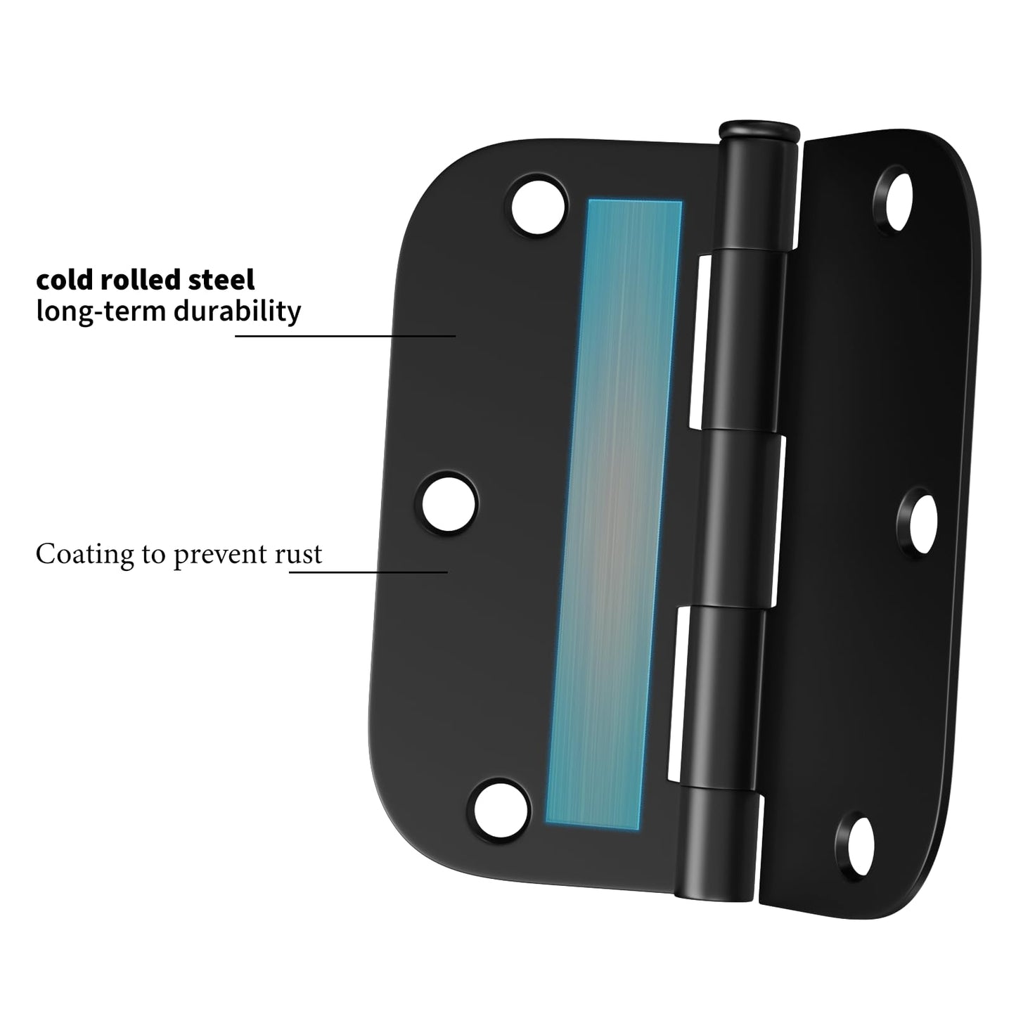 Goldenwarm 6 Pack Black Door Hinge 3.5 inch Matte Black Door Hinges Interior Door Hardware Iron Hinges 3.5'' x 3.5'' Bi-Fold Butt Hinges, 5/8 inch Radius Corners