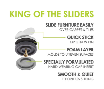 GorillaGlides 1 Inch (25mm) Chair Sliders/Floor Protectors (16 Furniture Glides) Screw-On or Self-Adhesive, for Sliding on Carpet & Hard Surface Floors, Round, CB253-16