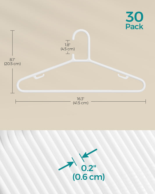 SONGMICS Plastic Hangers 30 Pack, Space-Saving Clothes Hangers, Lightweight Hangers, White UCRP009W30