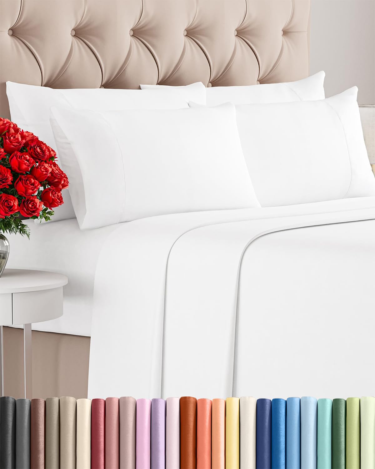 King 6 Piece Sheet Set - Breathable & Cooling Sheets - Hotel Luxury Bed Sheets - 1 Flat Sheet, 1 Fitted Sheet & 4 Pillowcases - Deep Pocket - Easy Fit - Comfy, Soft & Wrinkle Free - King White Sheets