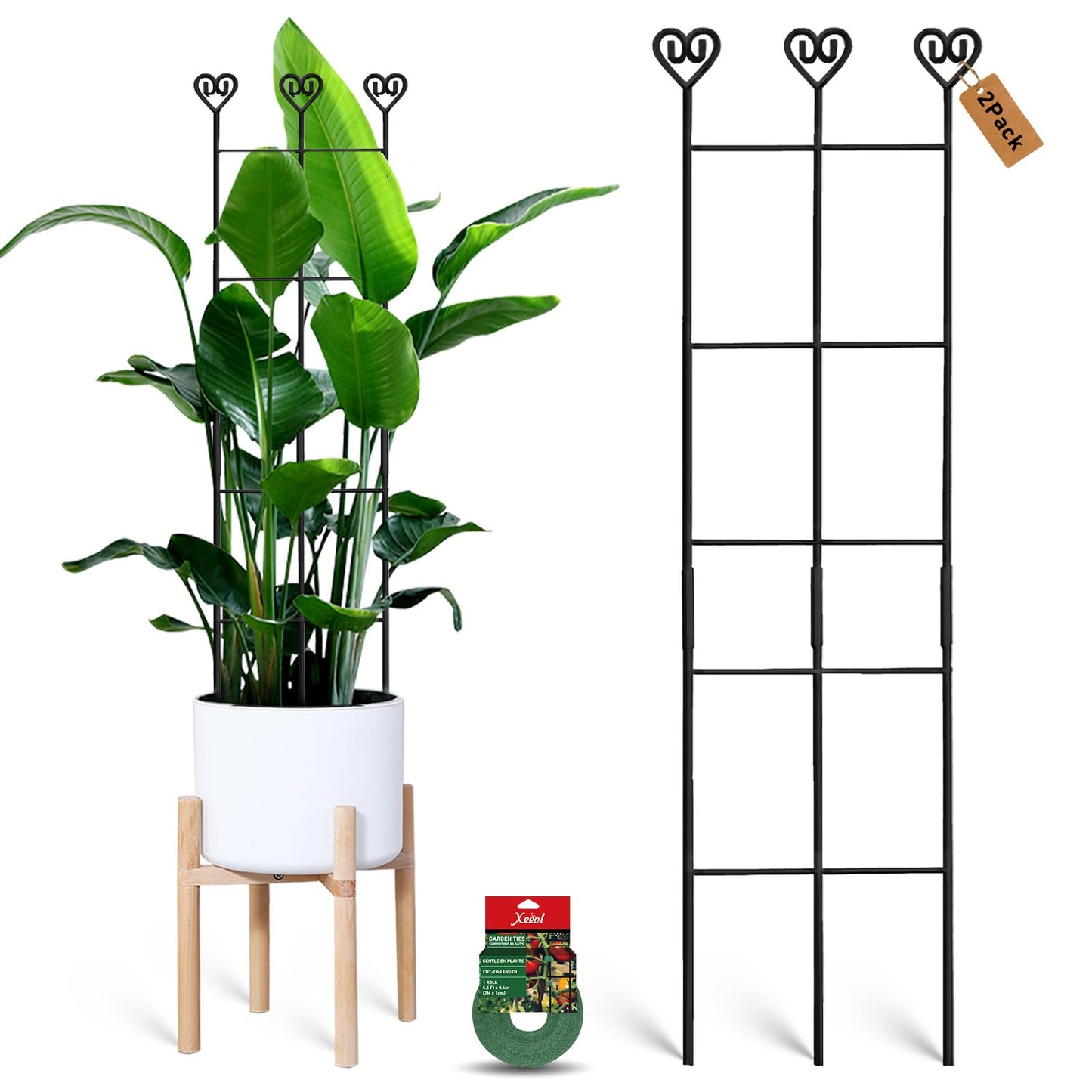 Xeeol 32in Large Garden Trellis for Potted Plants, Expandable Metal Indoor Plant Trellis for Climbing Plants, Tall Plant Supports for Ivy Pothos Hoya Monstera,2P