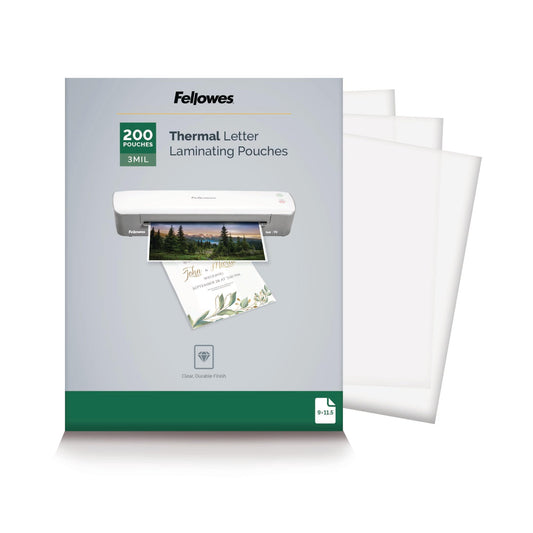 Fellowes Thermal Laminating Pouches, Letter Size Sheets 9 x 11.5-Inches, 3 mil, 200 Pack (5743401), Clear