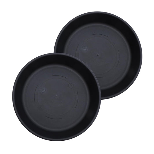 The HC Companies 12 Inch Round Plastic Classic Plant Saucer - Indoor Outdoor Plant Trays for Pots - 12.5"x12.5"x2.13" Black (Pack of 2)