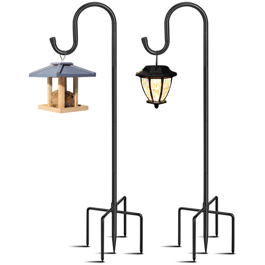 Adjustable Shepards Hooks for Outdoor with 5 Prong Base Shepherds Hooks 2 Packs for Outdoor Stand Pole for Humming Bird Feeder for Hanging Solar Lights Mason Jar Wedding Decor (48in)