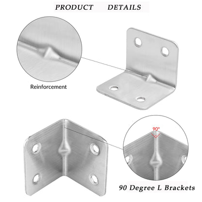 CZAYEFNH 30PCS Corner Brackets for Wood, Right Angle Bracket with Screws L Shaped Stainless Steel Corner Brackets 90 Degree Brackets Metal for Furniture Shelf Fence Fixing