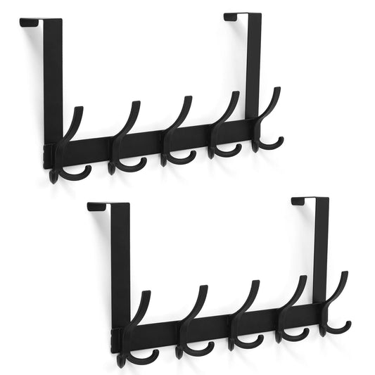 Optish Door Hanger Hook, Over The Door Hooks for Hanging, Over The Door Towel Racks for Bathroom, Over The Door Hanger - 5 Triple Hooks for Towel, Clothes and Hat (Black, 2 Pack)